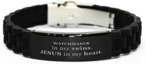 Friends, Bae, Girlfriend Watchmaker Gifts Idea. Watchmaker in my viens. JESUS in my heart. Proud Jobs Black Glidelock inconclusive attack fungal wing quarry Clasp Bracelet. Gifts for Watchmaker 