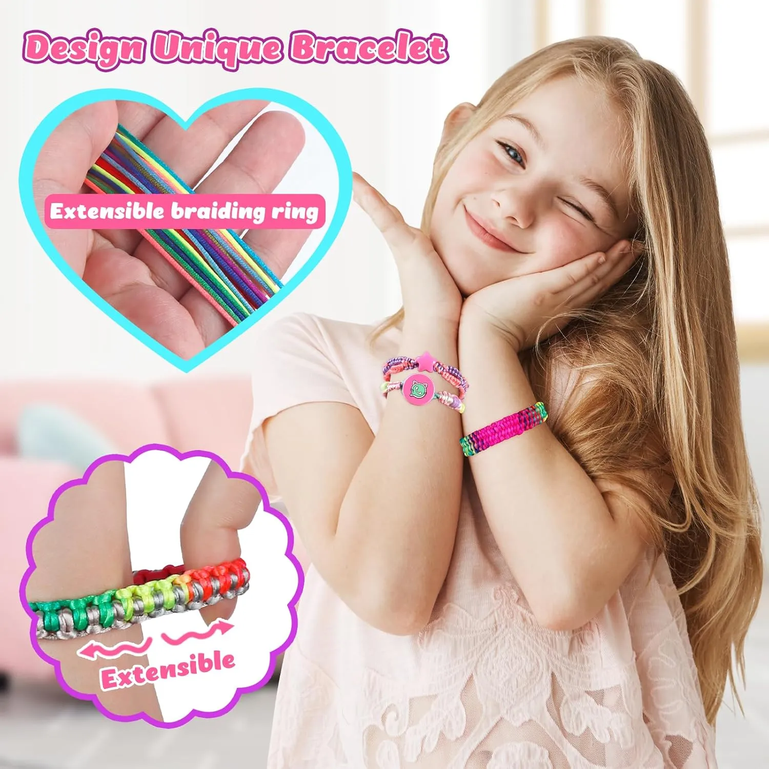 Friendship Bracelet Making Kit Toys, Arts and Crafts String Maker Tool for Kids Ages 8-12, Bracelet DIY Christmas Birthday Present Gifts integrate for Teen Girls (Red/Pink) Hewaurorion 