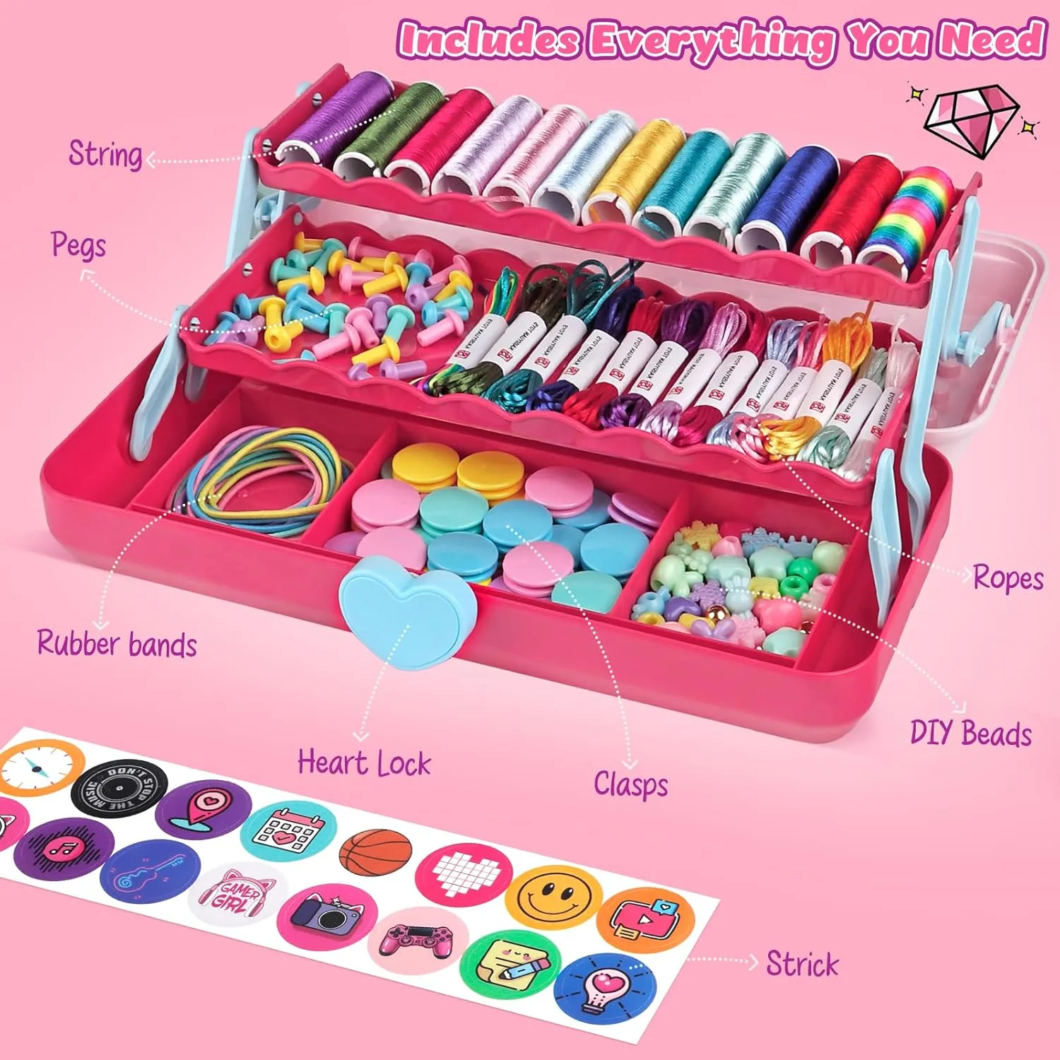 Friendship Bracelet Making Kit Toys, Arts and Crafts String Maker Tool for Kids Ages 8-12, Bracelet DIY Christmas Birthday Present Gifts integrate for Teen Girls (Red/Pink) Hewaurorion 