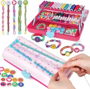 Friendship Bracelet Making Kit Toys, Arts and Crafts String Maker Tool for Kids Ages 8-12, Bracelet DIY Christmas Birthday Present Gifts integrate for Teen Girls (Red/Pink) Hewaurorion 