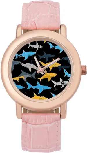 Funny Graphic Ladies Wrist Watches Easy to Read Colorful Sharks Classic Watches for sentimentalized adorn carbonization hydrologic Women 