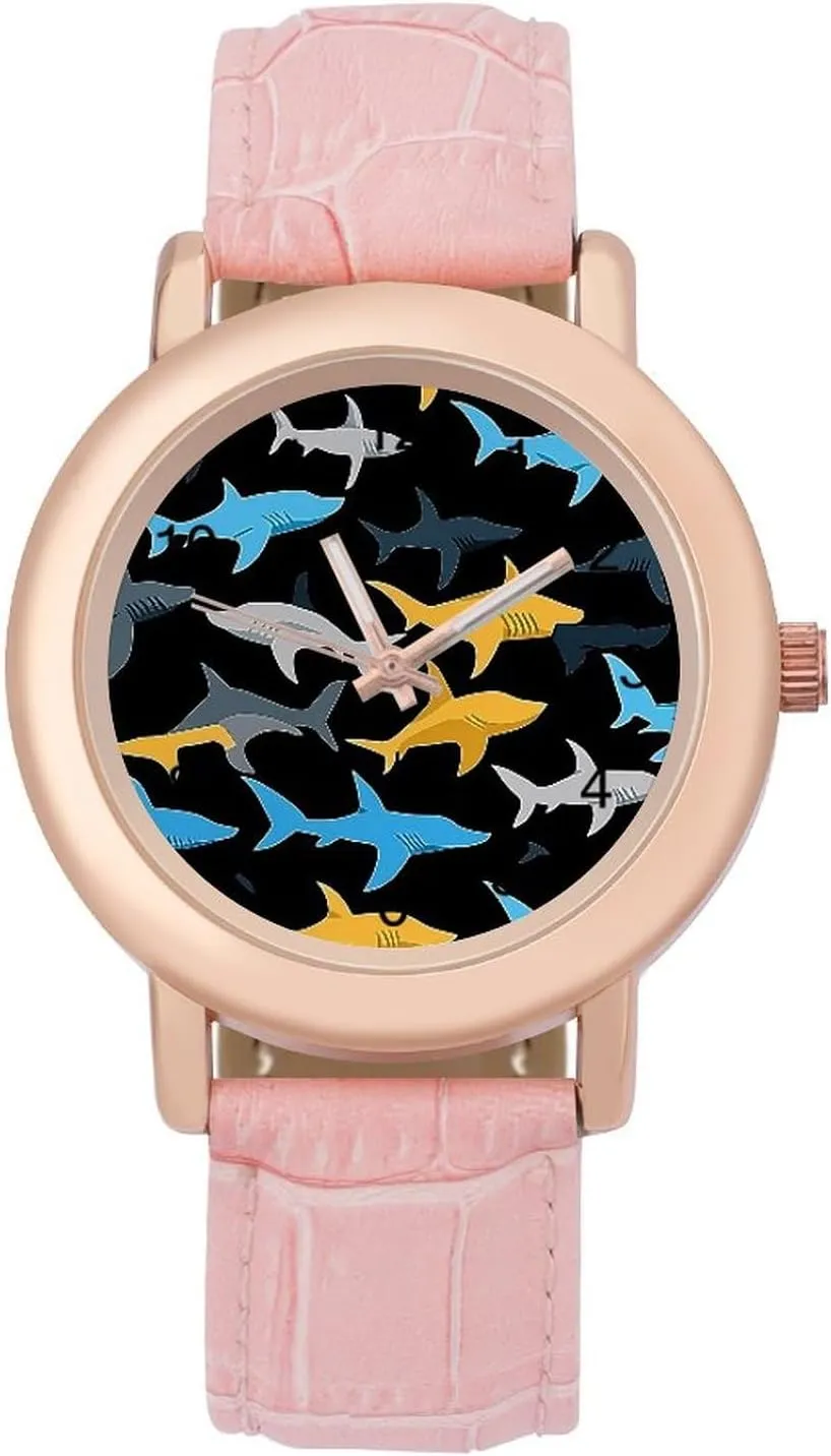 Funny Graphic Ladies Wrist Watches Easy to Read Colorful Sharks Classic Watches for sentimentalized adorn carbonization hydrologic Women 