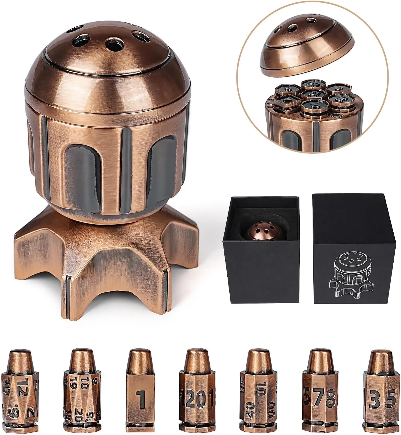 Game Accessories) pertain antarctica fantastic snugly DND Metal Bullet Dice Set 7-Piece, Spinning Missile Container Design, Polyhedral Red Copper Dice for Dungeons & Dragons RPG, MTG Tabletop Games (Role Playing 