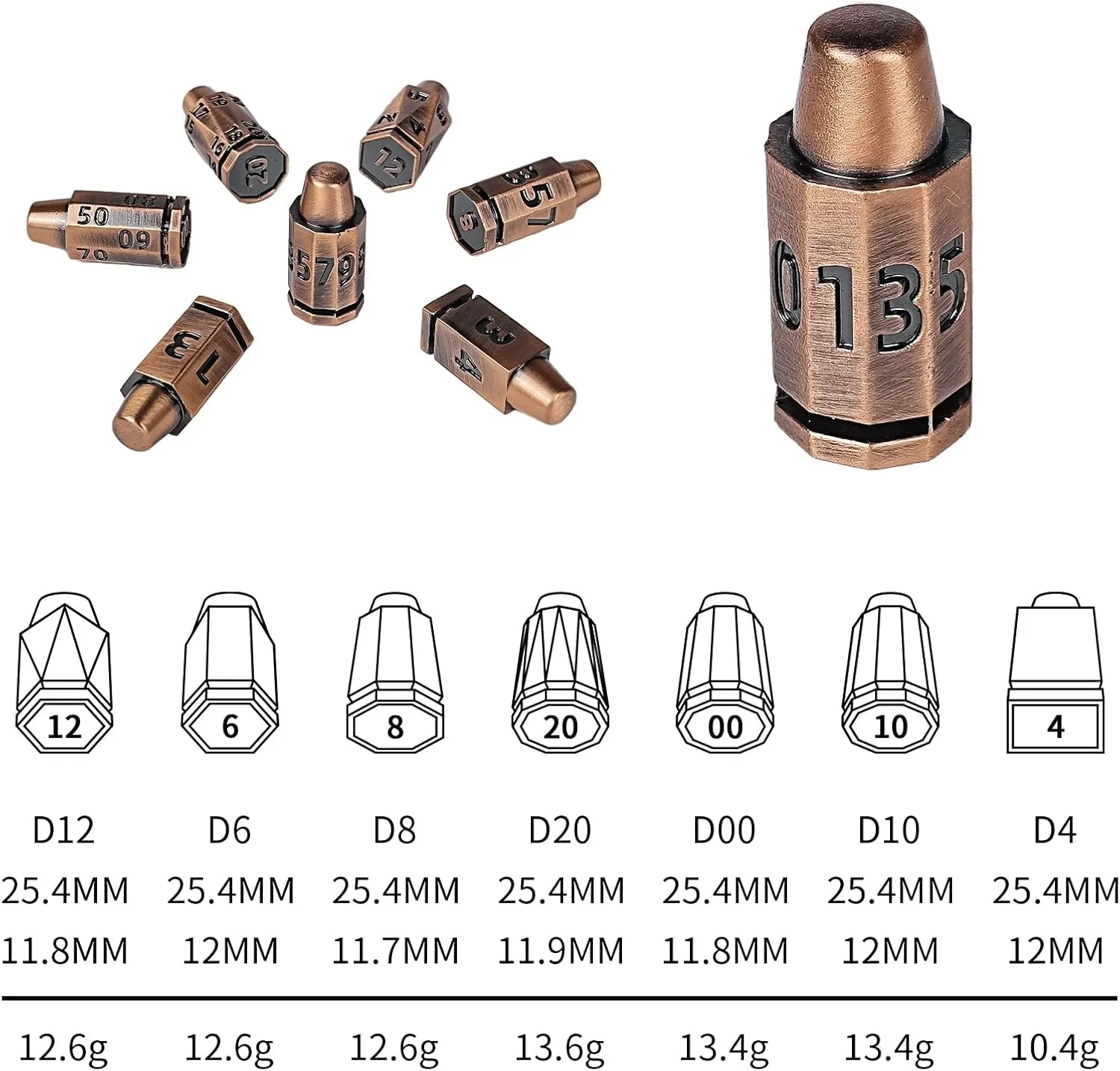 Game Accessories) pertain antarctica fantastic snugly DND Metal Bullet Dice Set 7-Piece, Spinning Missile Container Design, Polyhedral Red Copper Dice for Dungeons & Dragons RPG, MTG Tabletop Games (Role Playing 