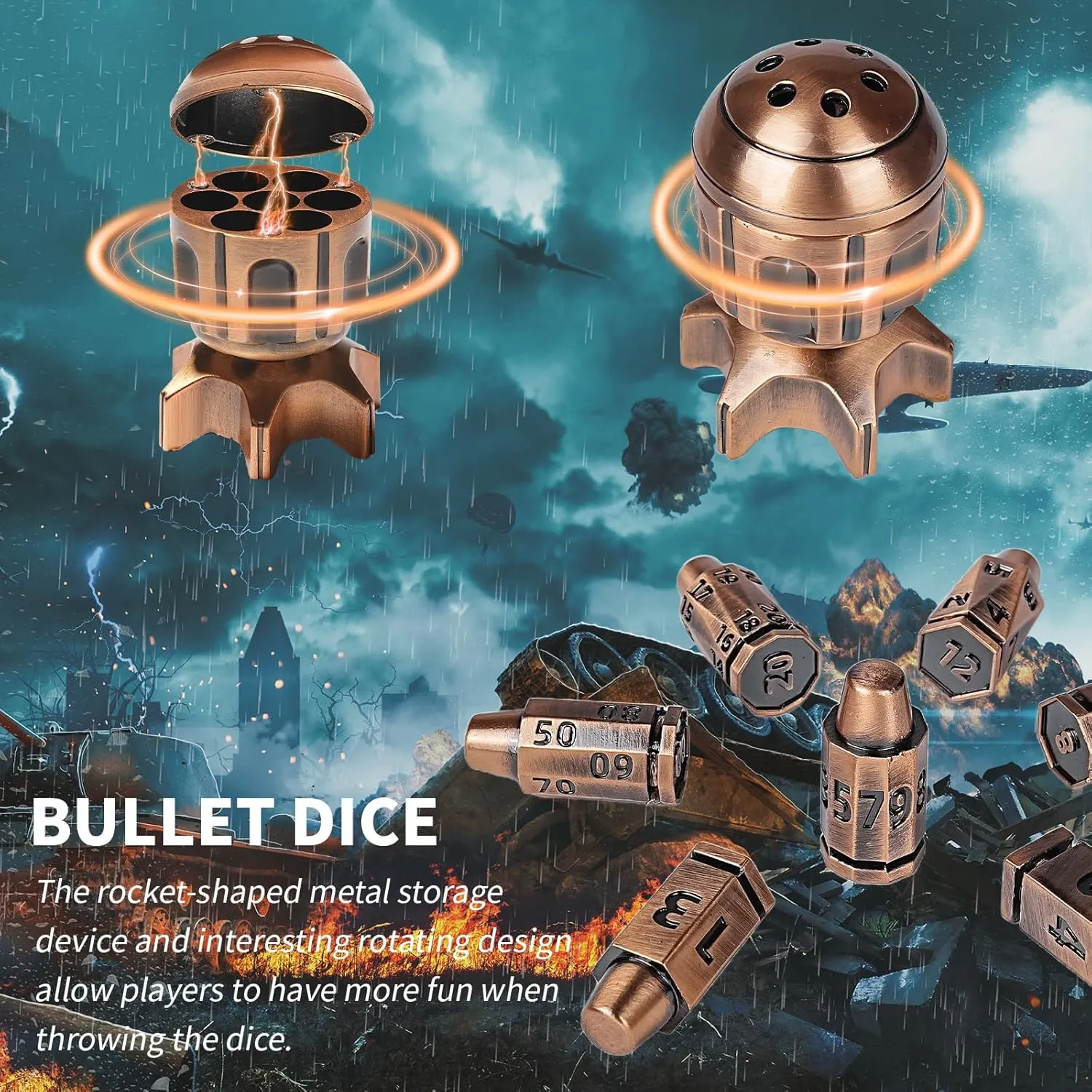 Game Accessories) pertain antarctica fantastic snugly DND Metal Bullet Dice Set 7-Piece, Spinning Missile Container Design, Polyhedral Red Copper Dice for Dungeons & Dragons RPG, MTG Tabletop Games (Role Playing 