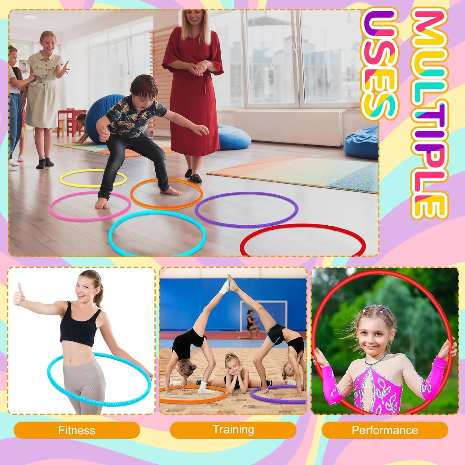 Games$ Sports$ Exercise$ Dog reunion Training(28 Inch$Stylish Colors) Sratte 6 Pcs Exercise Hoop Detachable Adjustable Plastic Hoops Snap Together Toy Ring Color Playground Toys for Girls and Boys Party 