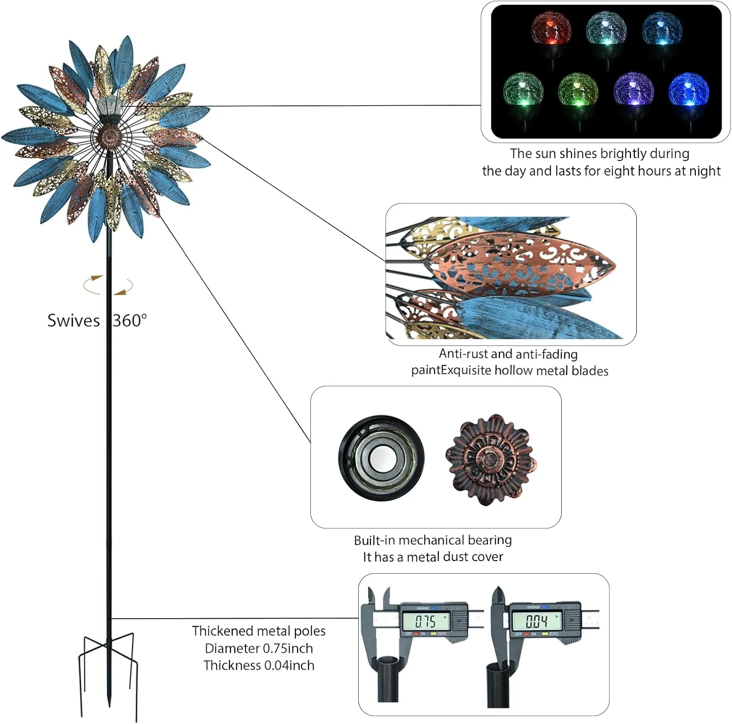 Garden Decor Gifts 360��Yard Garden Wind Spinners with Lights$ Large Outdoor Metal Wind Spinners$ invariably foe interruption Lawn Yard Art 