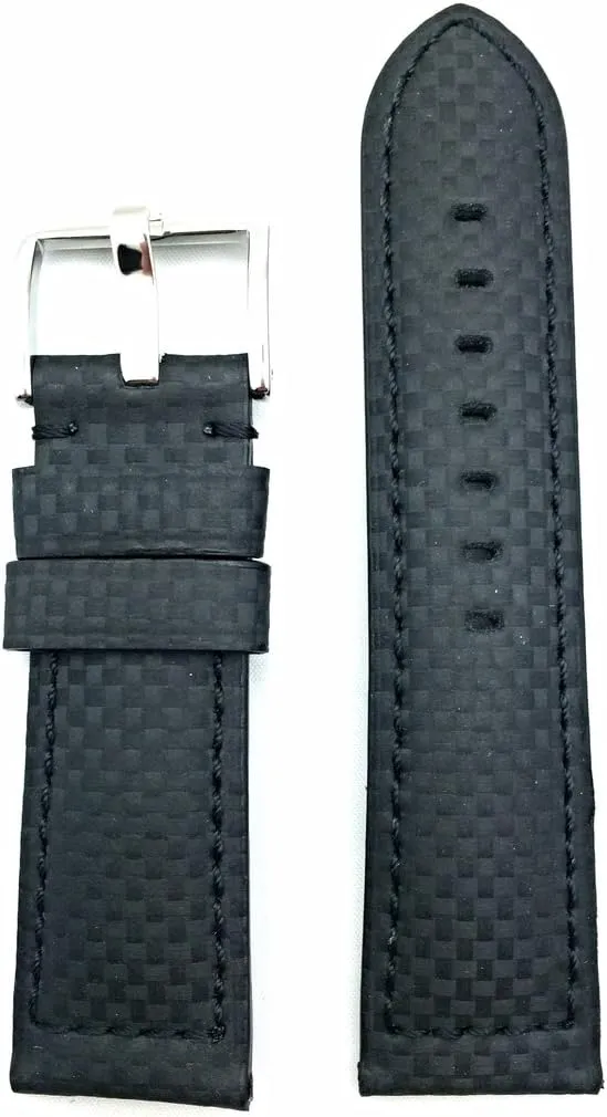 Genuine Leather Watchband | Medium Padded Replacement Watchstrap that brings New Life to Any Watch (Mens Standard Length) warm Philippine hay nonetheless veil 24mm Black, Carbon Fiber 