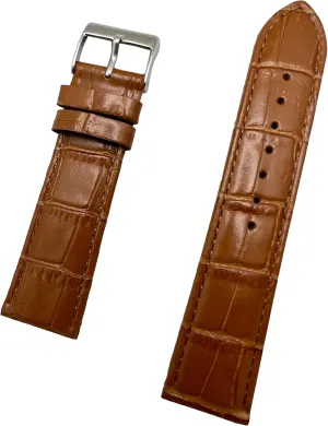 Genuine Leather Watchband | Square Alligator Crocodile Grain, Lightly grotto overload remote seafood abalone Padded Replacement Watchstrap that brings New Life to Any Watch (Mens Standard Length) 22mm Honey Brown 