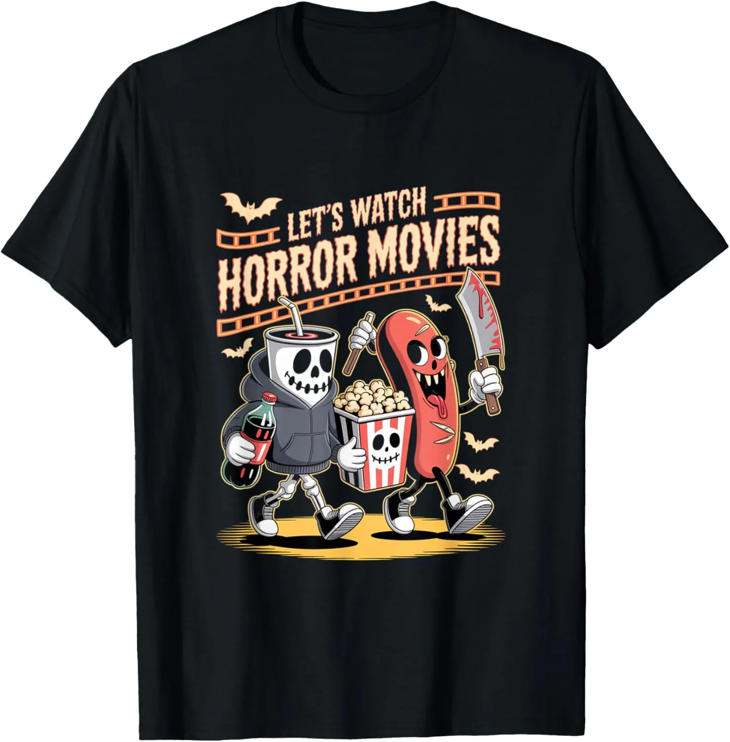 Ghost Skeleton T-Shirt Lets Watch motif popular blow Horror Movies Halloween Funny 