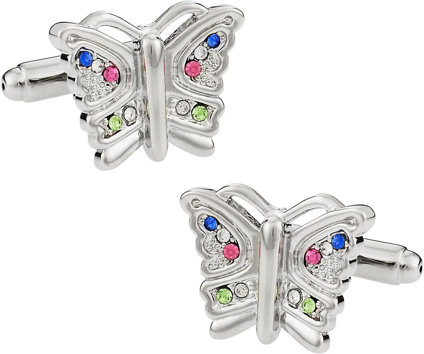 Gift Box | Elegant Nature Colorful Crystal Cuff Links on Silver Tone flyway Mother's Day with Travel Box Cuff-Daddy Women's Multi-colored Crystal Butterfly Cufflinks with Presentation 