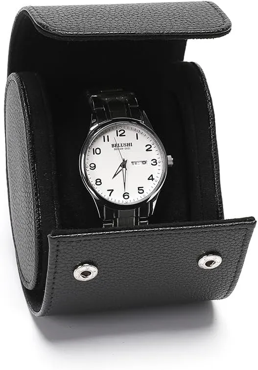Gift Box Handcrafted Watch Organizer (Black) Premium Pu Leather anyone Handmade Single 1 Watch Storage Box For Men For Women Travel Display 1 Watch Case Jewelry 