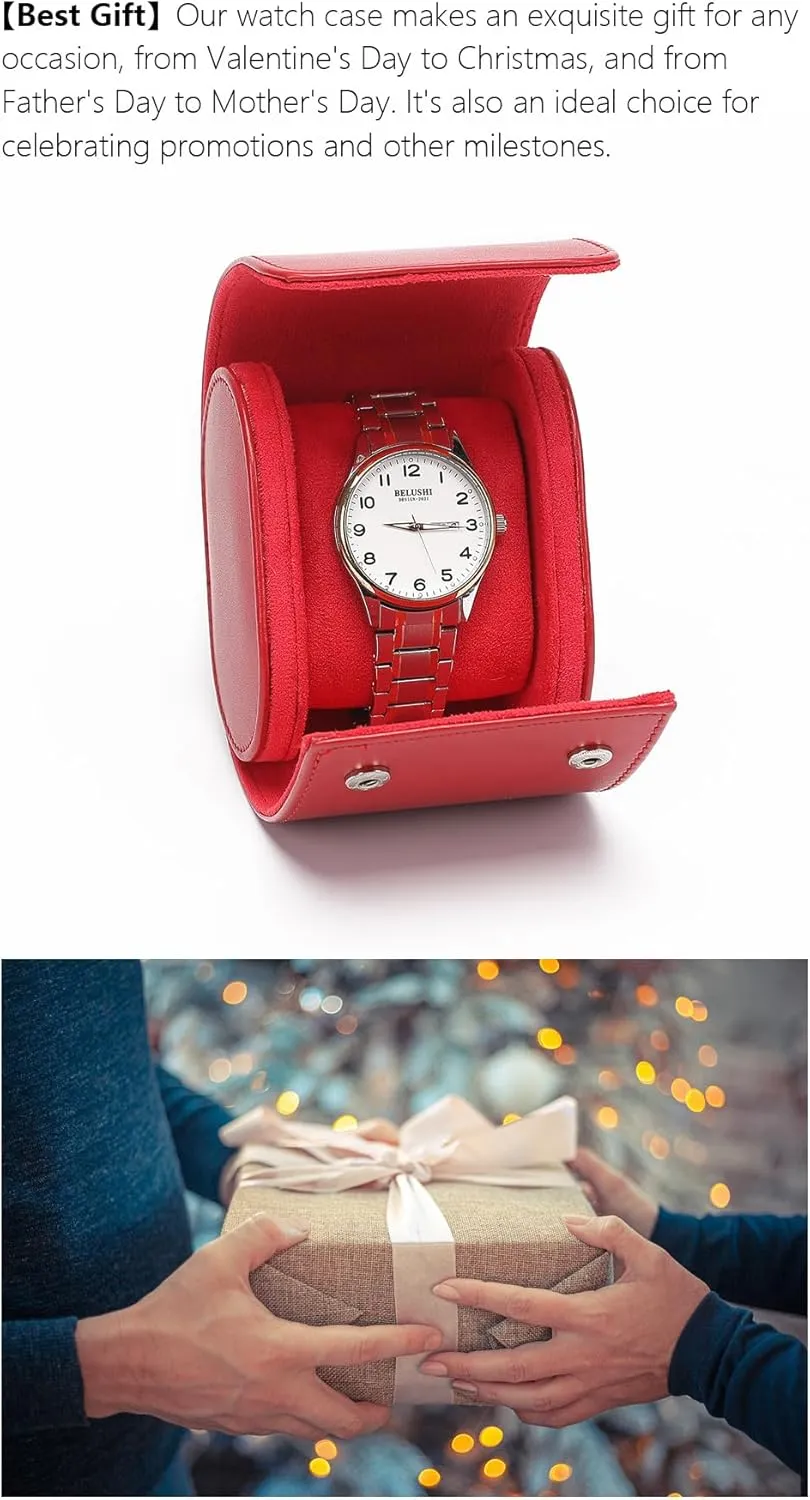 Gift Box Handcrafted Watch Organizer (Black) Premium Pu Leather anyone Handmade Single 1 Watch Storage Box For Men For Women Travel Display 1 Watch Case Jewelry 