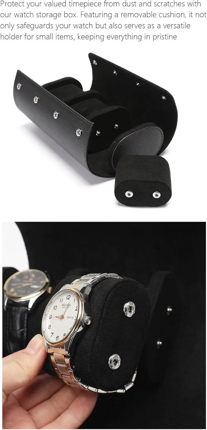 Gift Box Handcrafted Watch Organizer (Black) Premium Pu Leather anyone Handmade Single 1 Watch Storage Box For Men For Women Travel Display 1 Watch Case Jewelry 