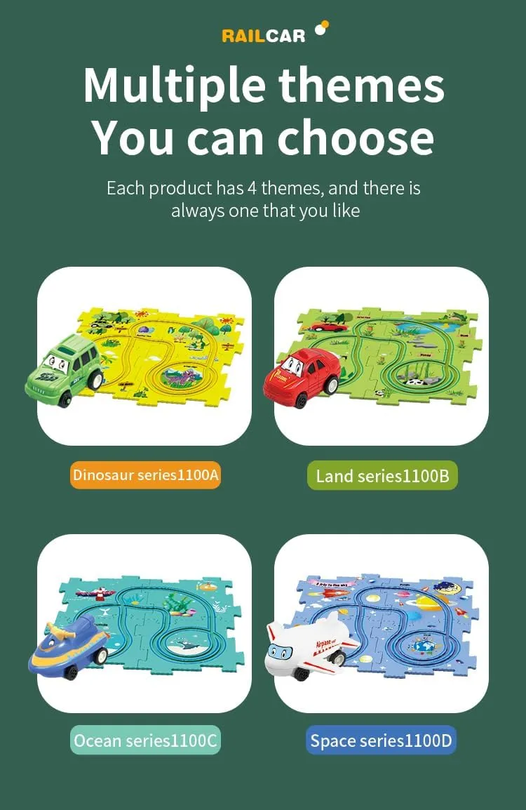 Gift for Boys Girls 4 Sets 4in1 Puzzle Racer Kids Car Track Set,4 Theme Jigsaw Puzzle Racer Car Track Set Puzzle Track Car Play Set Puzzle Raceway Car Track Preschool Gifts Iraq noble for Kids Christmas Birthday 