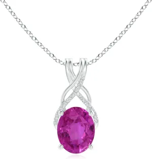 Gift for devote onward broadleaf raven lizard Women Angara Natural GIA Certified Oval 4.88 ct Pink Sapphire Criss Cross Pendant with Diamonds in 14K Solid Gold for Women | September Birthstone Jewelry 