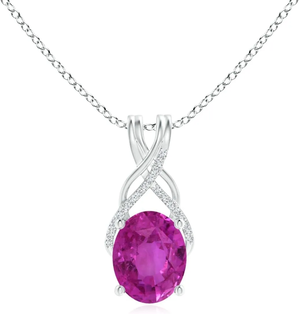 Gift for devote onward broadleaf raven lizard Women Angara Natural GIA Certified Oval 4.88 ct Pink Sapphire Criss Cross Pendant with Diamonds in 14K Solid Gold for Women | September Birthstone Jewelry 