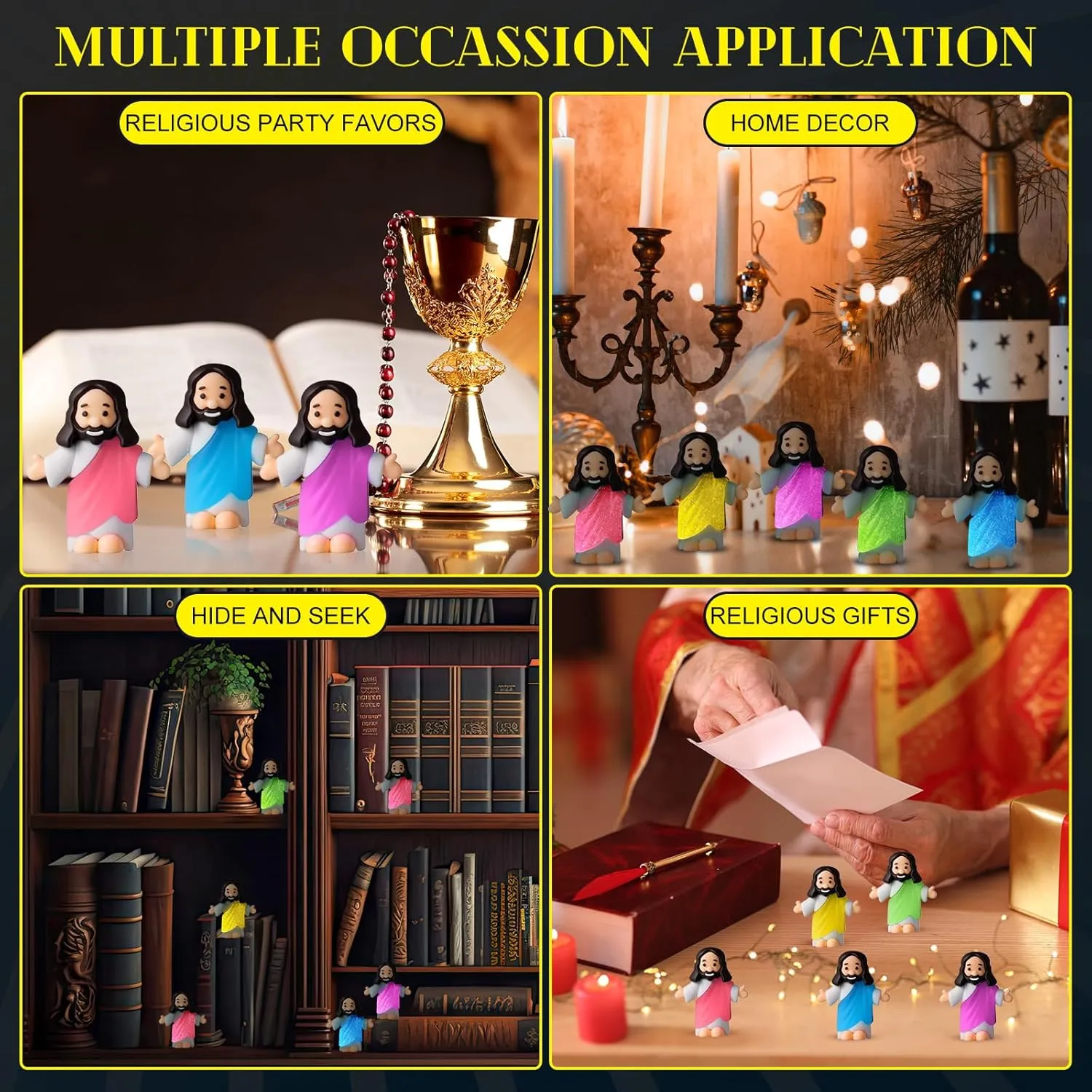 Gift(Open Arms Style & Landscape Card) 50 Sets Little macaque Jesus Figures Glow in the Dark with Let Your Light Shine Cards Luminous Mini Rubber Jesus Figurines Toys for Hide and Seek Sunday Religious 