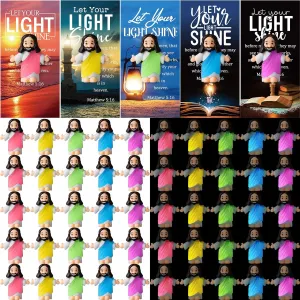 Gift(Open Arms Style & Landscape Card) 50 Sets Little macaque Jesus Figures Glow in the Dark with Let Your Light Shine Cards Luminous Mini Rubber Jesus Figurines Toys for Hide and Seek Sunday Religious 