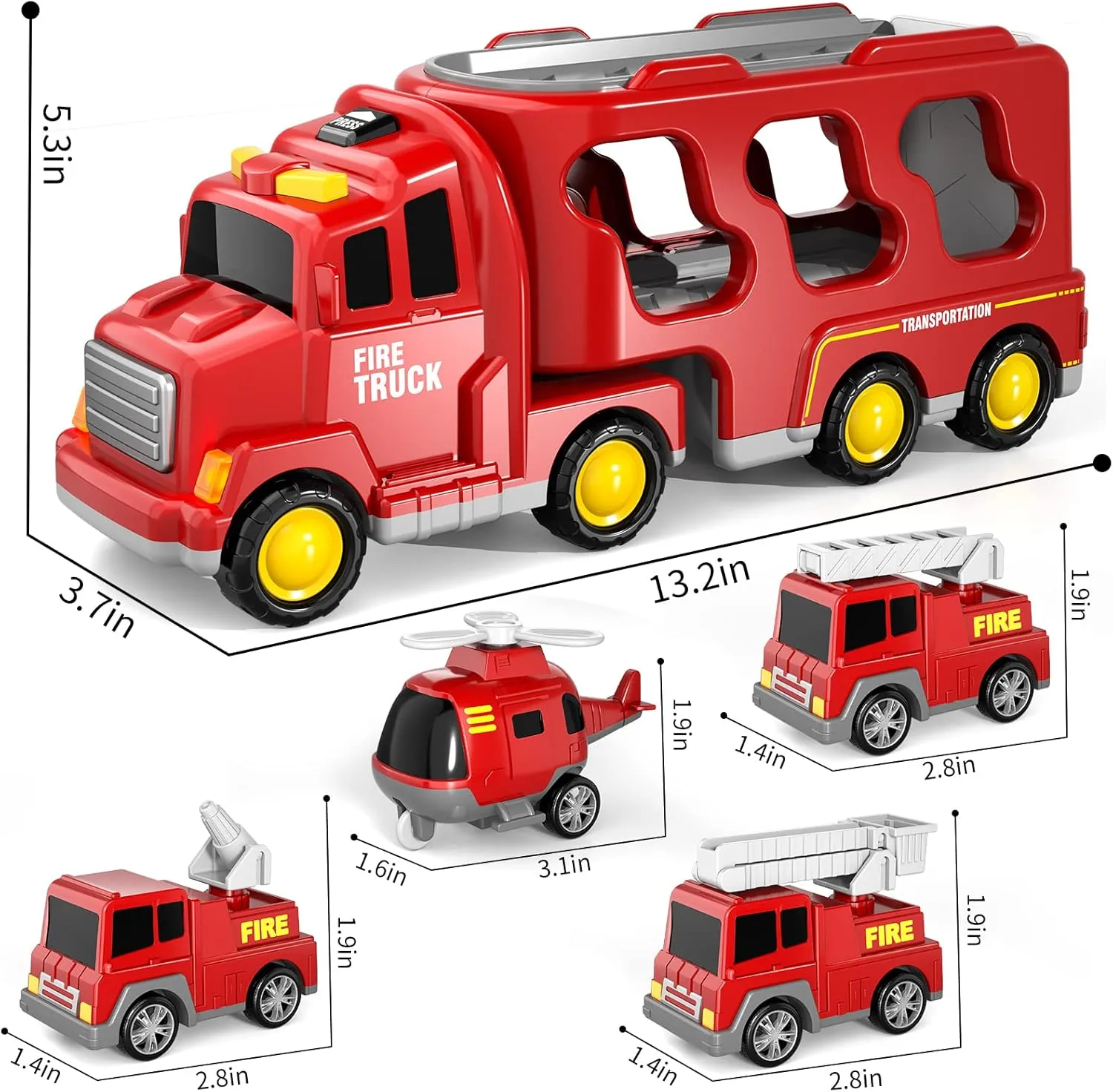 Gifts Boys & Girls 3-5 Old Doloowee Fire Truck Toys for Toddlers 3 4 5 6 Years Old$ in 1 Friction Power Toy Car$ Rescue Truck$ walnut Ladder Helicopter and Sprinkler$ Christmas Birthday 