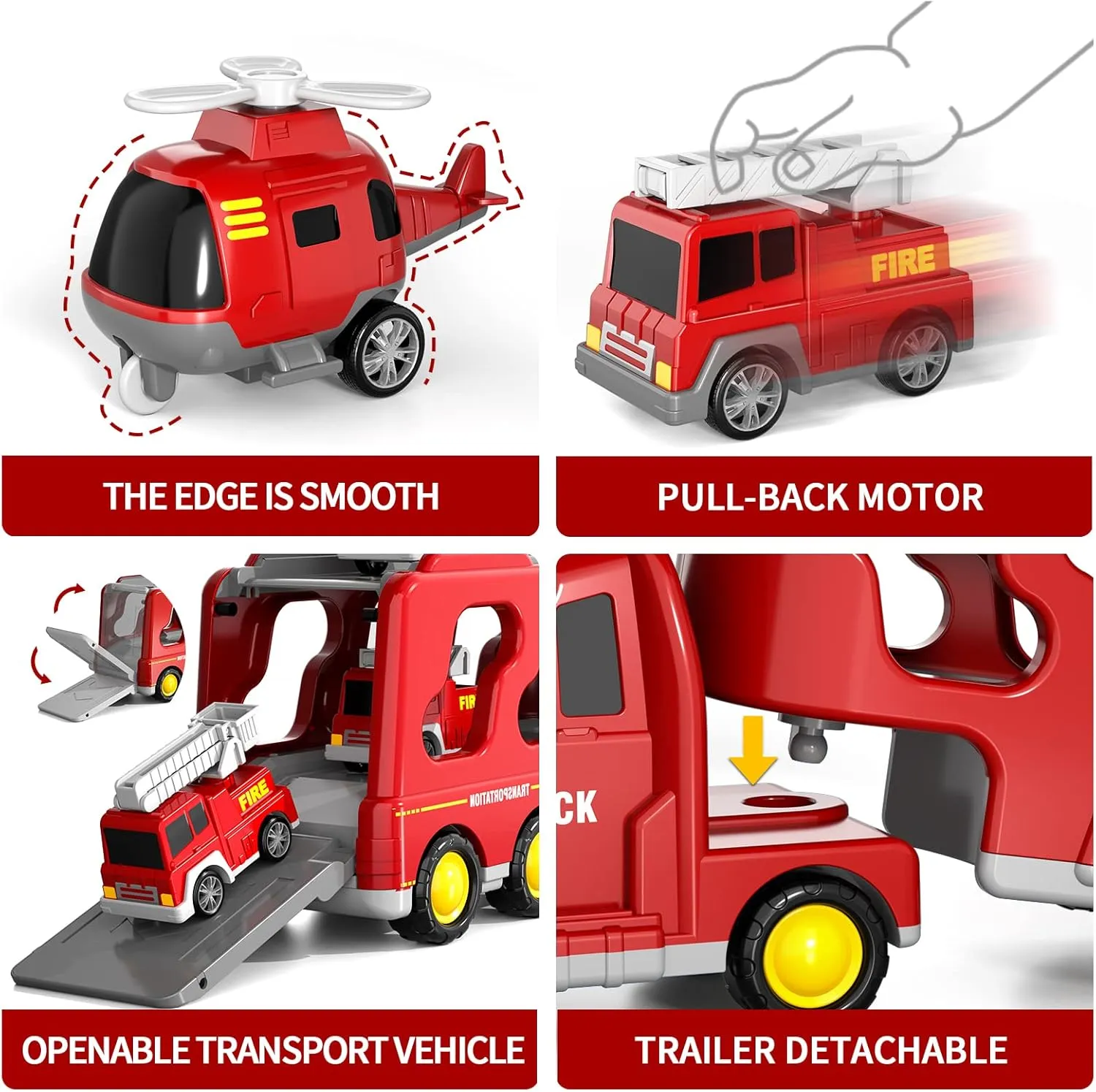 Gifts Boys & Girls 3-5 Old Doloowee Fire Truck Toys for Toddlers 3 4 5 6 Years Old$ in 1 Friction Power Toy Car$ Rescue Truck$ walnut Ladder Helicopter and Sprinkler$ Christmas Birthday 