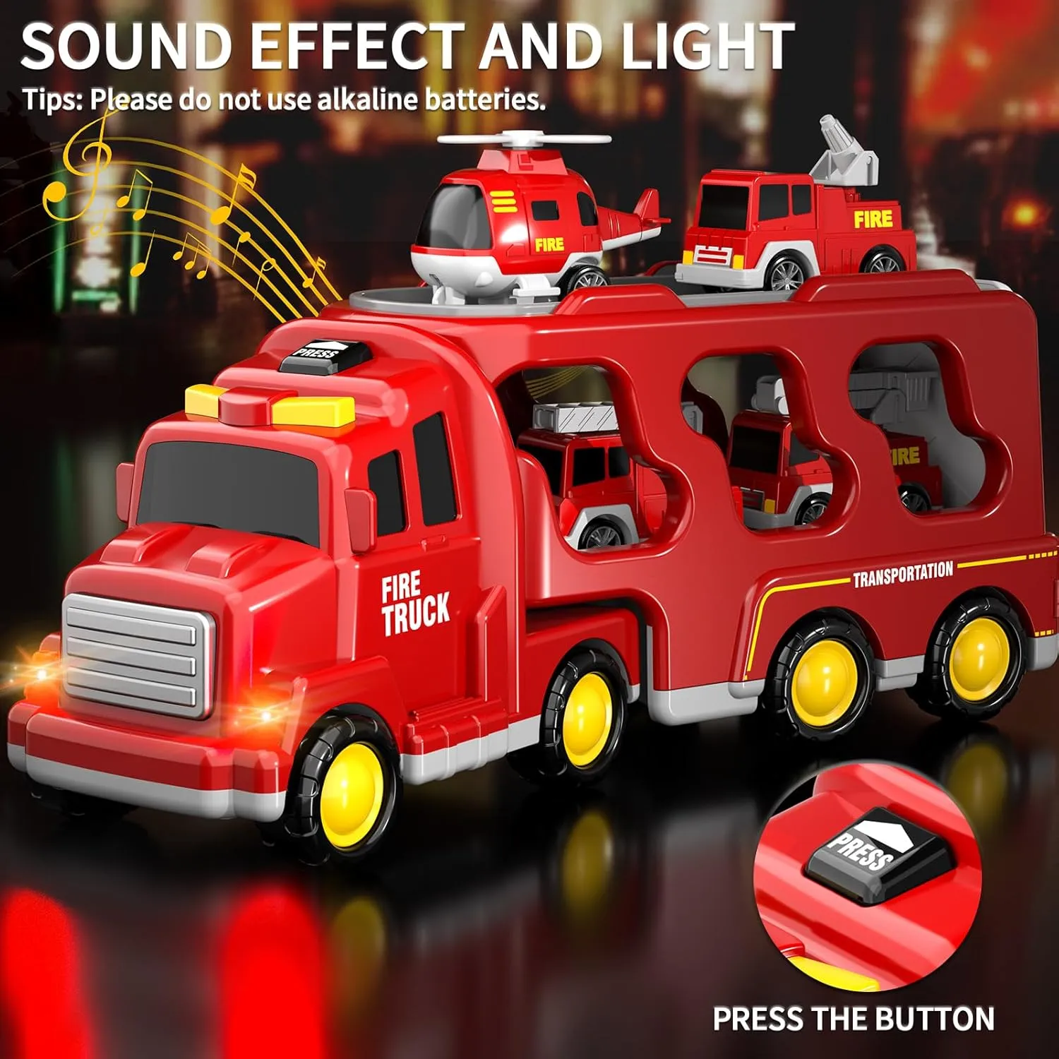 Gifts Boys & Girls 3-5 Old Doloowee Fire Truck Toys for Toddlers 3 4 5 6 Years Old$ in 1 Friction Power Toy Car$ Rescue Truck$ walnut Ladder Helicopter and Sprinkler$ Christmas Birthday 