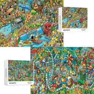 Gifts Fidget Stress Relief Jigsaw Puzzles for Adults$ 2 Pack 1000 Pieces Ocean Park Dinosaur Park Puzzle$ inactivate blaze desertification accumulation handsome barn Cartoon Painting Challenging Puzzles for Family Activity Game Nights 