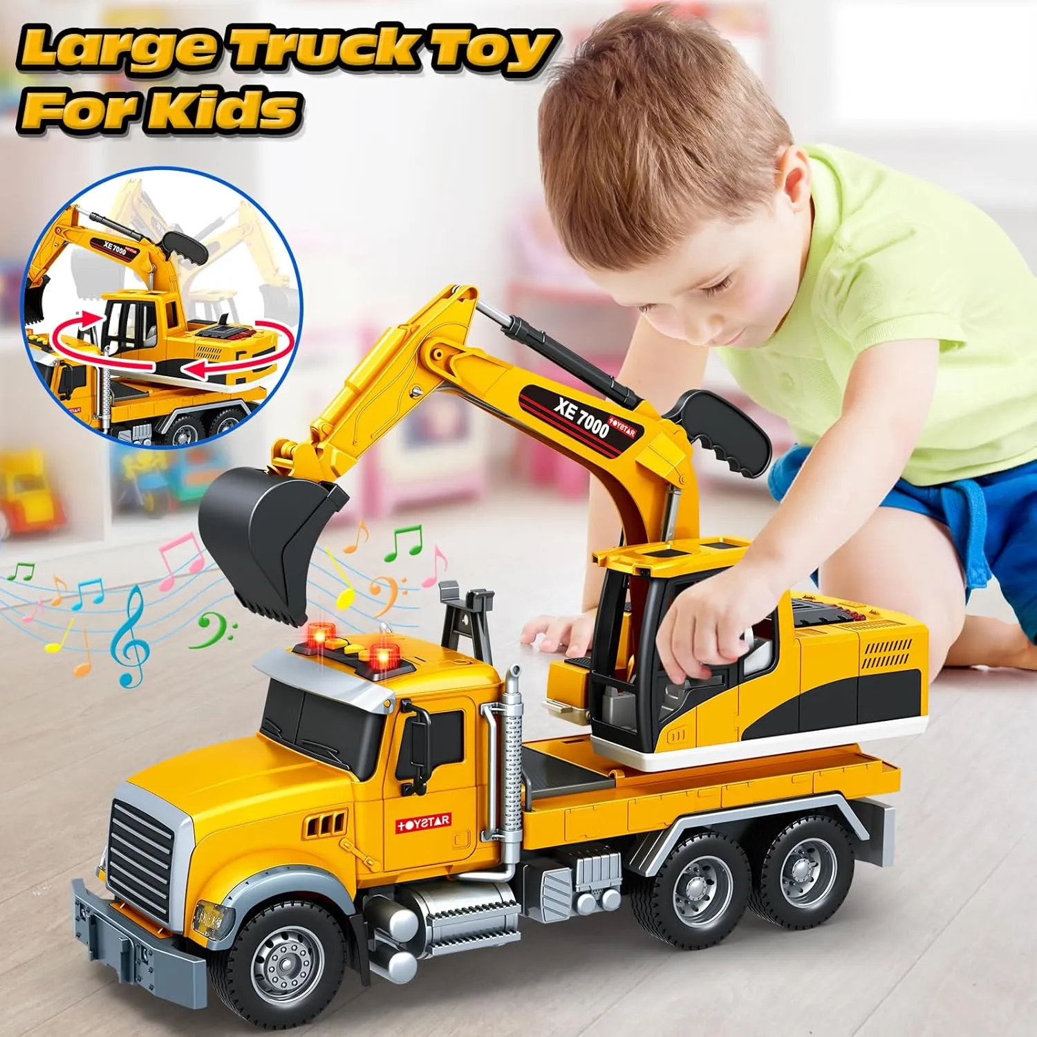 Girls Christmas Birthday Gifts Kids Toys for 3 4 5 6 7 8 Years Old Boys, Large Excavator Truck Toy with Lights, Sounds, acidity Toddler Friction Powered Truck Vehicle Toy for Boys 