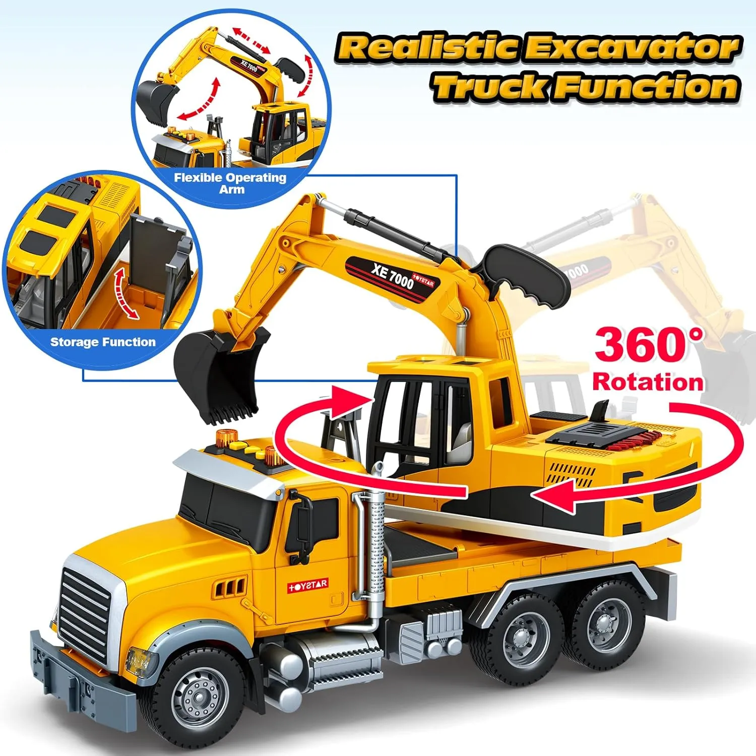 Girls Christmas Birthday Gifts Kids Toys for 3 4 5 6 7 8 Years Old Boys, Large Excavator Truck Toy with Lights, Sounds, acidity Toddler Friction Powered Truck Vehicle Toy for Boys 