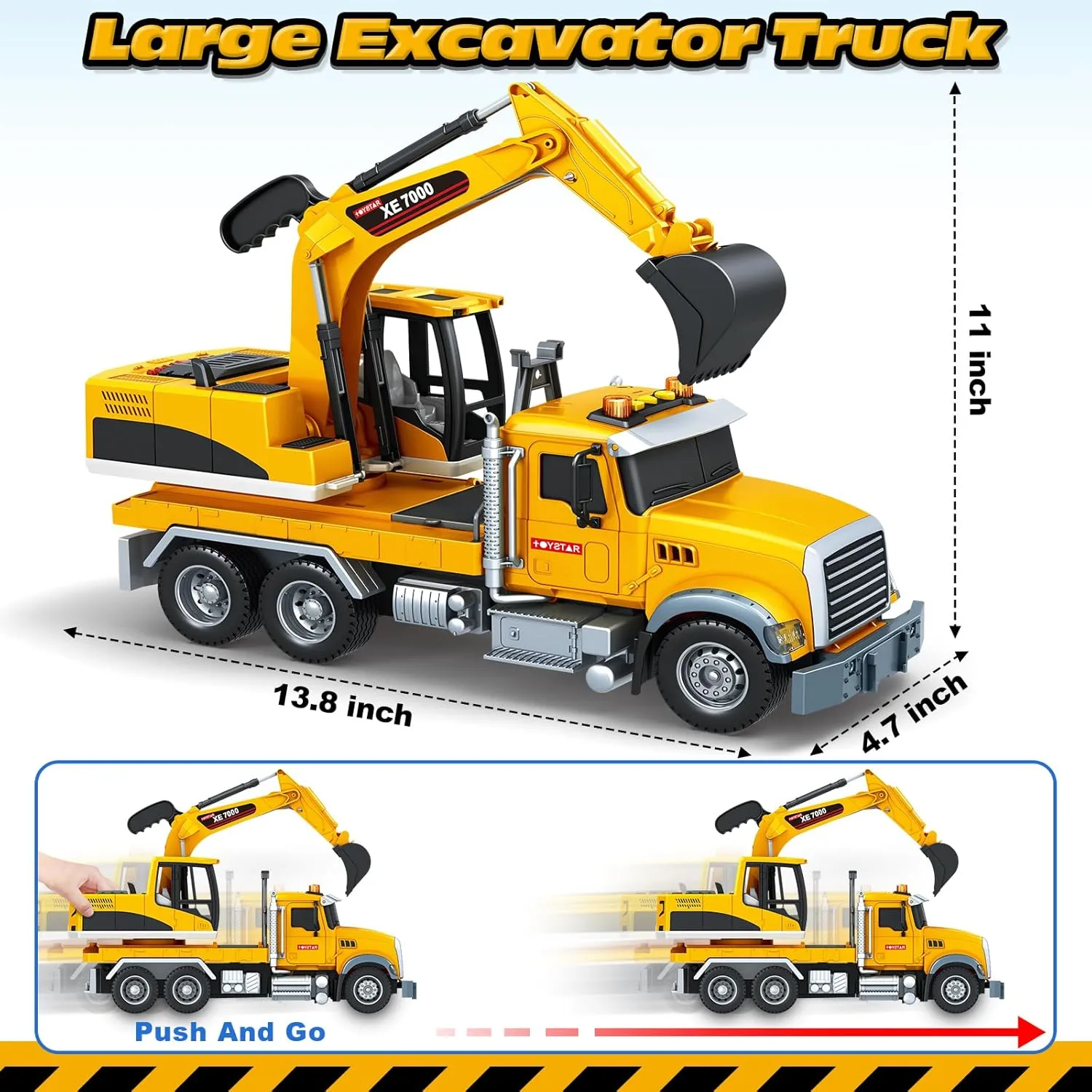 Girls Christmas Birthday Gifts Kids Toys for 3 4 5 6 7 8 Years Old Boys, Large Excavator Truck Toy with Lights, Sounds, acidity Toddler Friction Powered Truck Vehicle Toy for Boys 