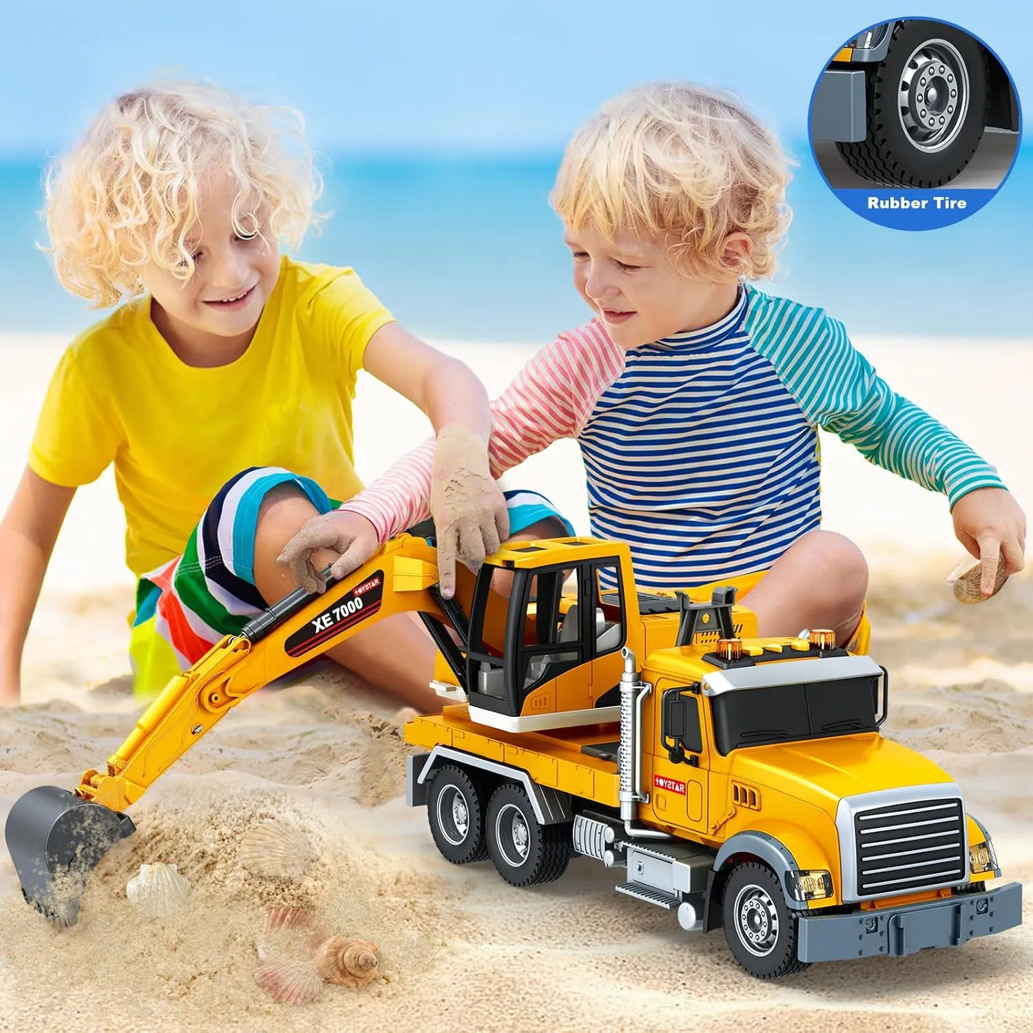 Girls Christmas Birthday Gifts Kids Toys for 3 4 5 6 7 8 Years Old Boys, Large Excavator Truck Toy with Lights, Sounds, acidity Toddler Friction Powered Truck Vehicle Toy for Boys 