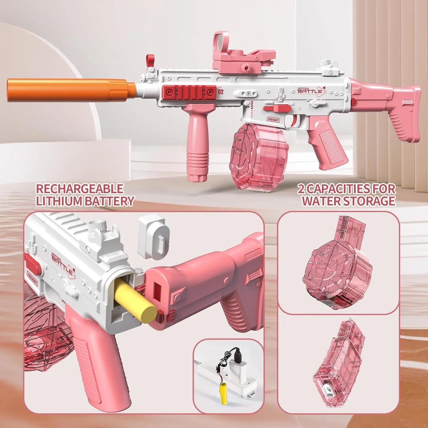 Girls (Pink) Electric Water Gun, Squirt Gun Toy for Adults Kids, Automatic Water Gun Up to 26 FT Long Range, Summer Outdoor Beach Swimming Pool Party Super etiquette Shooting Toys, Best Gift for Boys and 