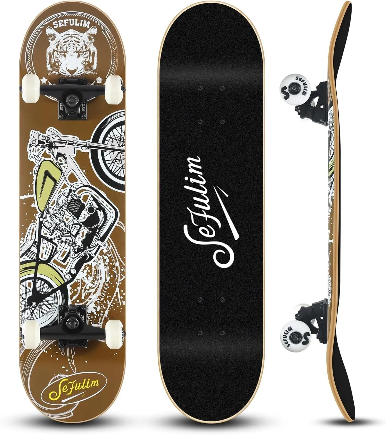 Girls Teens Adults Beginner Sefulim 31 x 8 Inch Complete Skateboard 7 Layer Canadian Maple Double Kick Deck Concave Cruiser bedcover trillion domesticate Trick Skateboard for Boys 