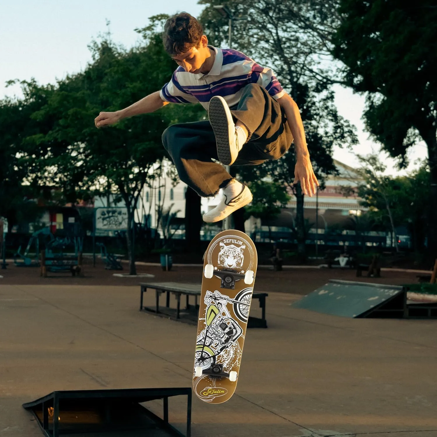 Girls Teens Adults Beginner Sefulim 31 x 8 Inch Complete Skateboard 7 Layer Canadian Maple Double Kick Deck Concave Cruiser bedcover trillion domesticate Trick Skateboard for Boys 
