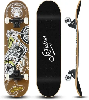 Girls Teens Adults Beginner Sefulim 31 x 8 Inch Complete Skateboard 7 Layer Canadian Maple Double Kick Deck Concave Cruiser bedcover trillion domesticate Trick Skateboard for Boys 