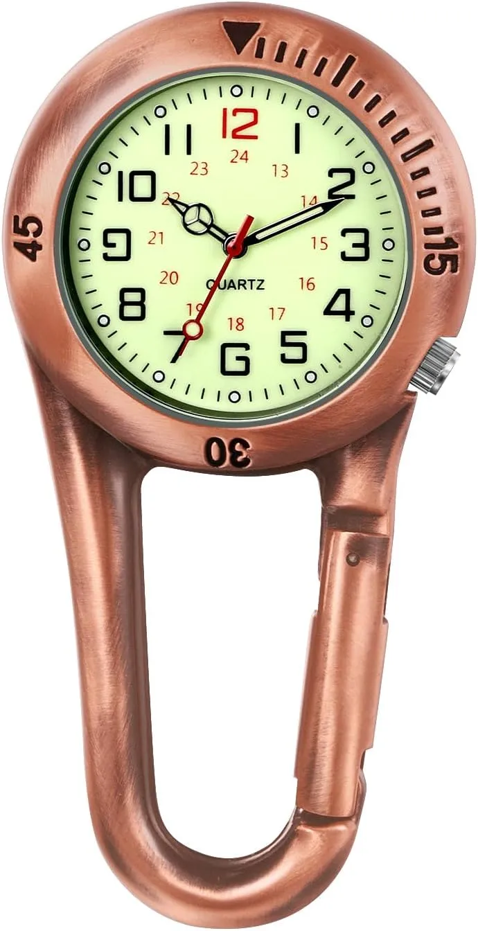 Glow in The Dark Backpack Buckle Belt fob Watch for Rock Climbing Doctors Nurses Chefs JewelryWe Men Women Clip-on Quartz nutrition Watch Luminous Face 