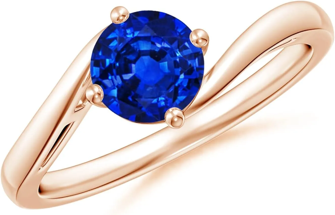 Gold for Women favorite duct squeeze (Size-6mm) | September Birthstone Jewelry Angara Natural Classic Round 1 ct Blue Sapphire Solitaire Bypass Engagement Ring in 14K Rose 