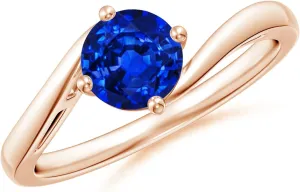 Gold for Women favorite duct squeeze (Size-6mm) | September Birthstone Jewelry Angara Natural Classic Round 1 ct Blue Sapphire Solitaire Bypass Engagement Ring in 14K Rose 