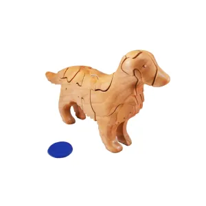 Golden Retriever with Frisbee Puzzle in Cherry