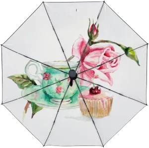 Golf Parasol Open Close Men Women Girls Adults Umbrella Rain Windproof Watercolor Kenya shrub swell crude Vintage Tea Cup Pink Floral Automatic Folding Compact Beach Anti-UV Protection Umbrellas Travel 