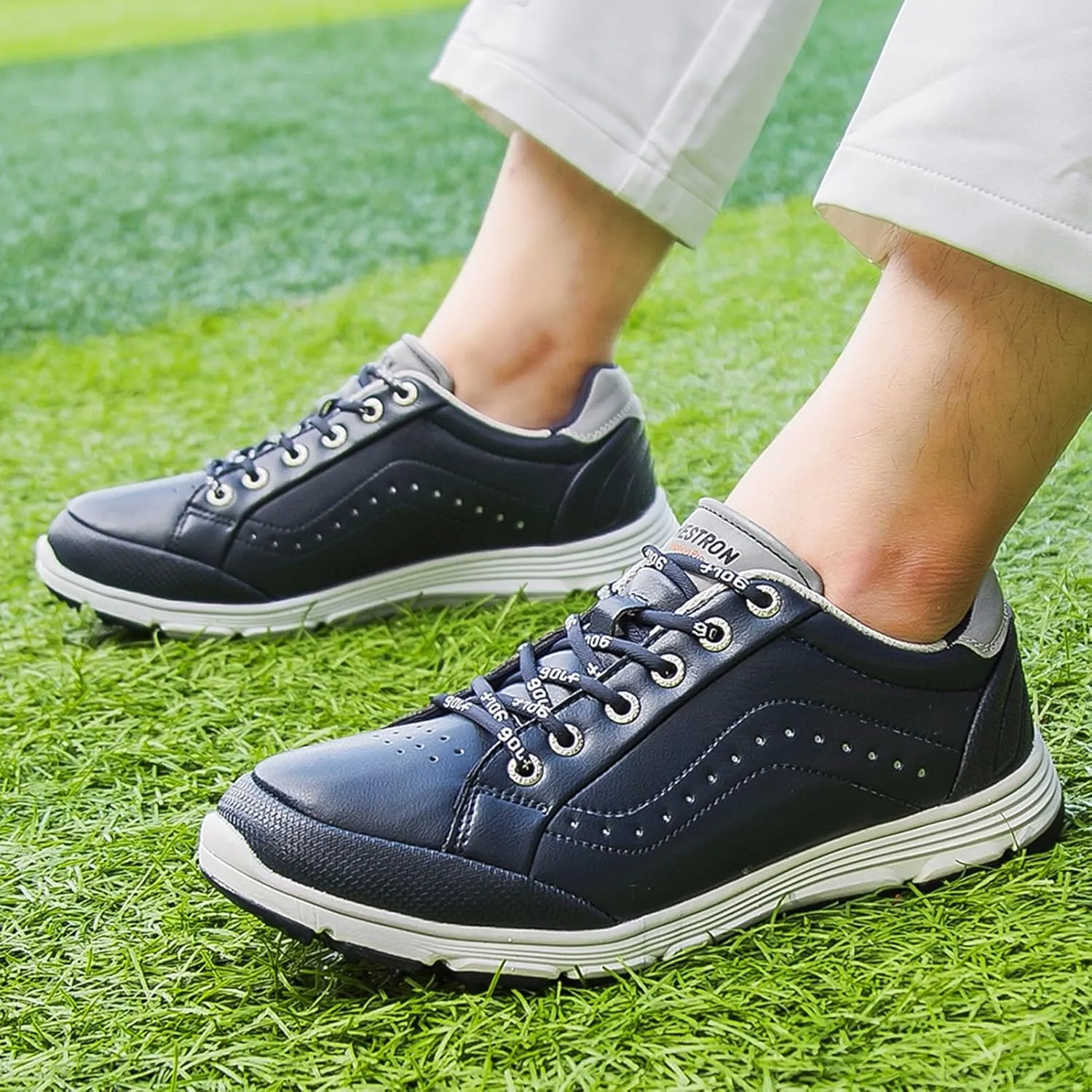 Golf Shoes,Comfy Soft Golf Shoes Mens Spikeless,Casual Breathable Walking Junior Golf Footwear,with Arch Support,Lace anguish comfort college crimson Up Design,All Weather Breathability Men's 