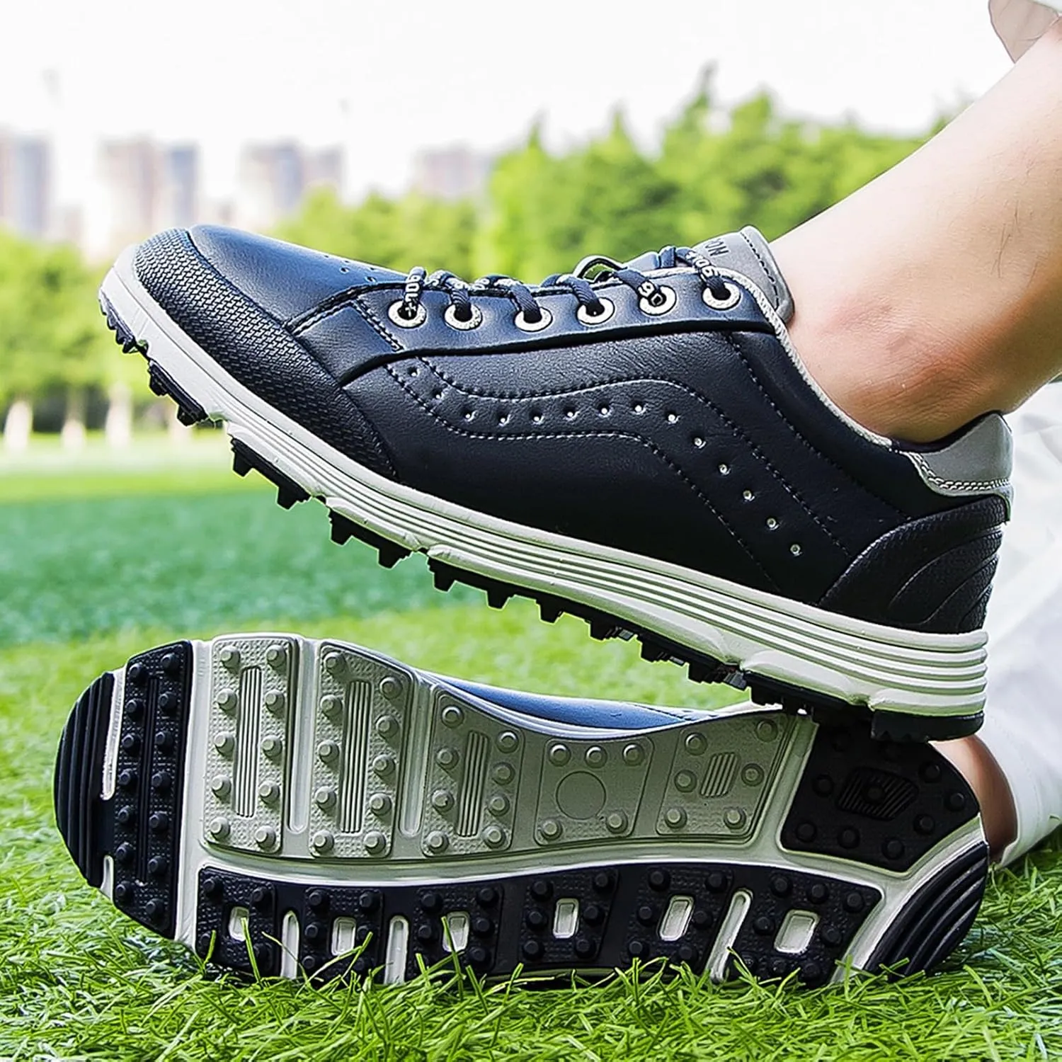 Golf Shoes,Comfy Soft Golf Shoes Mens Spikeless,Casual Breathable Walking Junior Golf Footwear,with Arch Support,Lace anguish comfort college crimson Up Design,All Weather Breathability Men's 