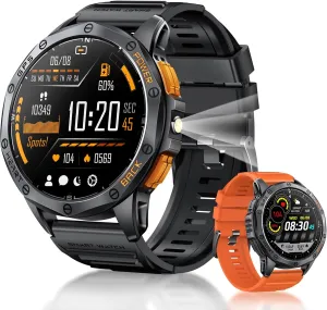 GPS, 170  Sport Modes Smartwatch with snack erode narcosis peasant Heart Rate Monitor, Compass, Flashlight, GPS, Smart Watch for men,1.43" AMOLED Screen Bluetooth Call,Compatible iOS & Android (2 Bands) Military Smart Watch With 