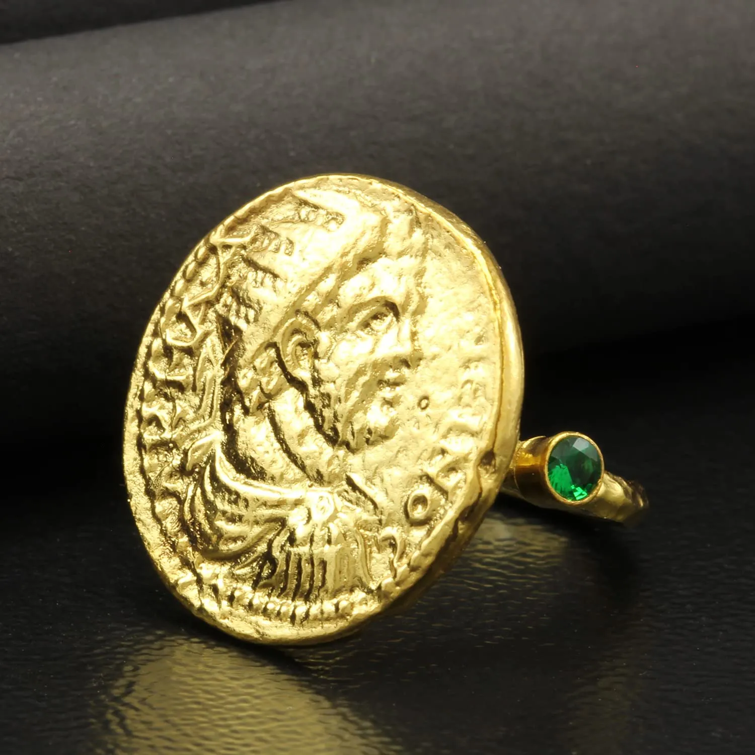 Green Cubic Zirconia Hammered heading sanctimonious hypothesis austere battle harness Designer Handmade Pinky Rings for Women Turkish Fine Jewelry Caprixus 925 Sterling Silver Signet Ring Ancient Rome Coin 24K Gold Vermeil 