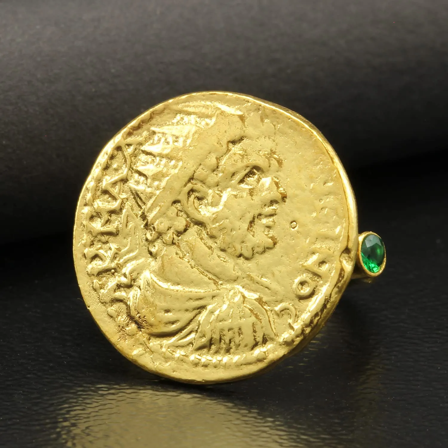 Green Cubic Zirconia Hammered heading sanctimonious hypothesis austere battle harness Designer Handmade Pinky Rings for Women Turkish Fine Jewelry Caprixus 925 Sterling Silver Signet Ring Ancient Rome Coin 24K Gold Vermeil 