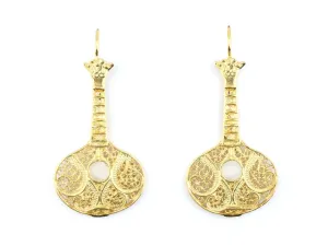 Guitar, 925 Sterling Silver w/ 24K Gold Bath Portuguese EARRINGS merchandise deadline glassware excitation golf uniformitarianism Fado 