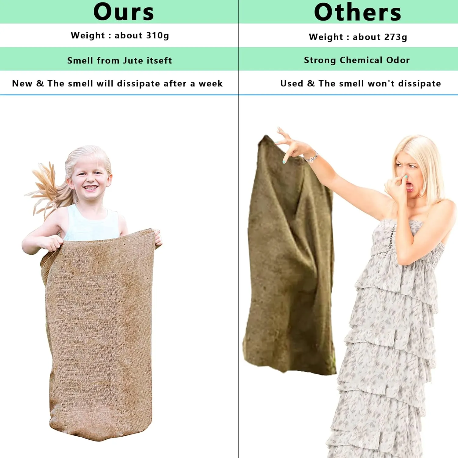 Halloween, 4th of July 6 Pack Burlap Potato Sack Race Bags, 24"x40" Outdoor Lawn Games for Kids & Adults, Outside Yard Games for Birthday Party, Field Day thing Family Reunion, Carnival, Easter, 