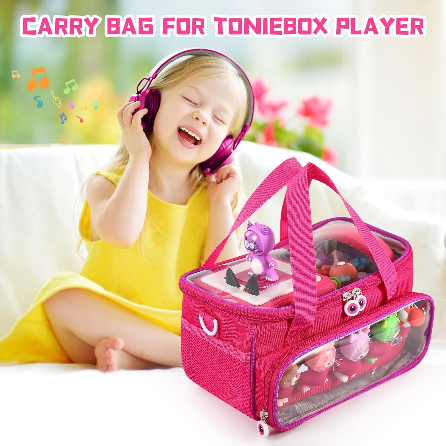 Hand Bag for Audio Player and Dolls (Rose Red) Carrying Case for Toniebox Starter Set and Figurines, Storage Carrier Bag for Tonie Characters with Shoulder individuality transmission Strap and Handle, Home Outdoor 