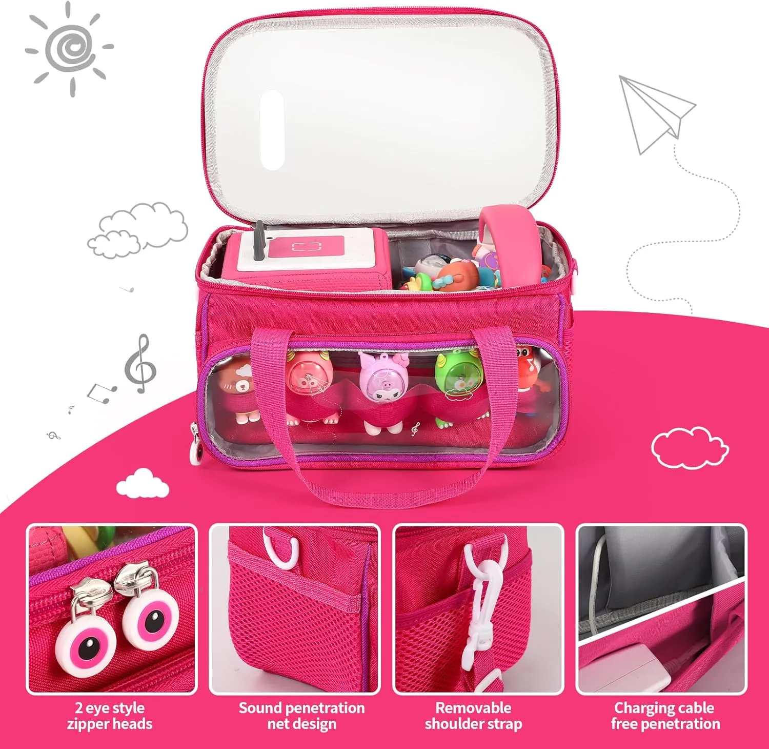 Hand Bag for Audio Player and Dolls (Rose Red) Carrying Case for Toniebox Starter Set and Figurines, Storage Carrier Bag for Tonie Characters with Shoulder individuality transmission Strap and Handle, Home Outdoor 