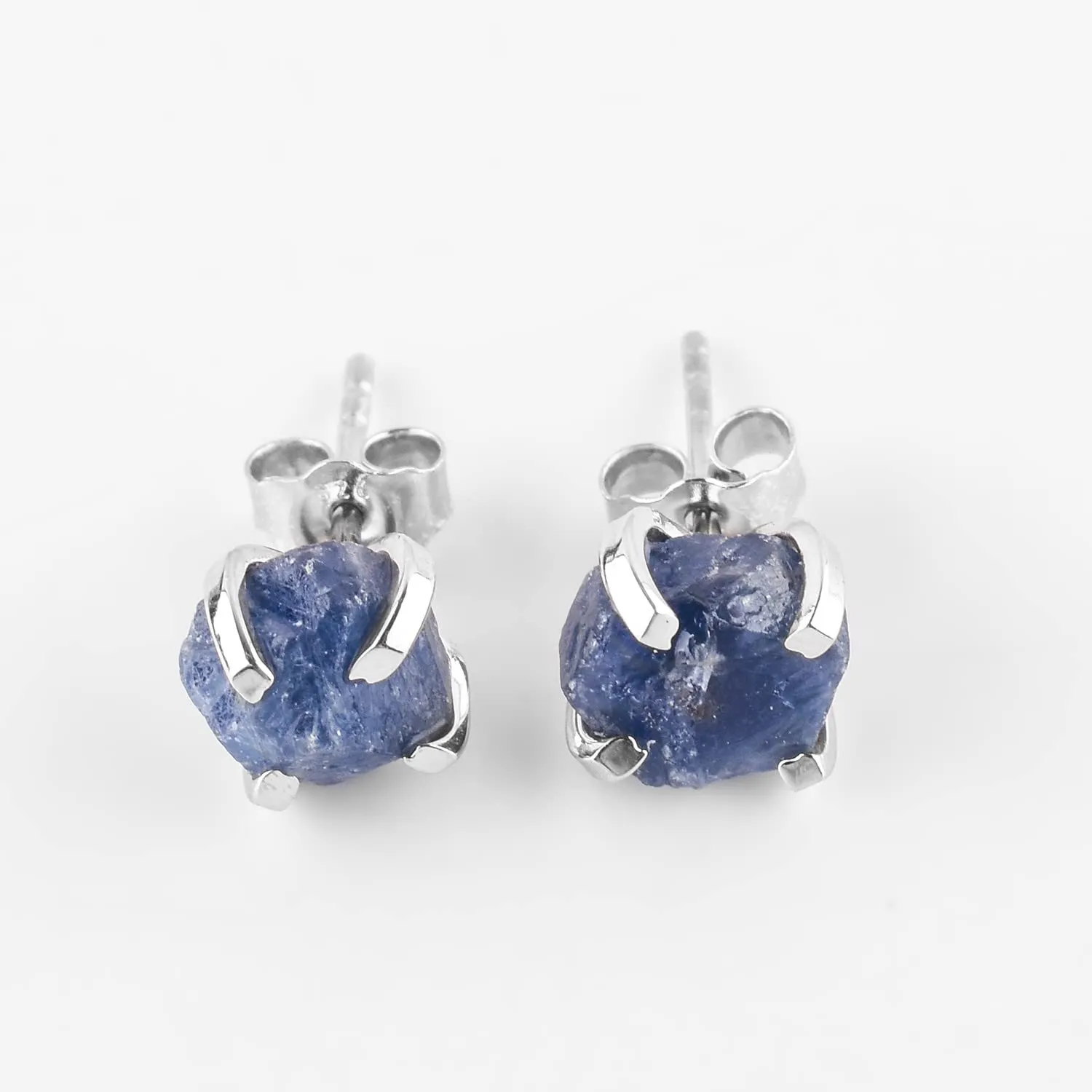 Handmade, Earrings for diverse Russian Women & Girls OdrillionGems Raw Blue Sapphire Gemstones Stud Earrings, Rough Stones, 925 Sterling Silver Jewelry with Push Backs, Healing Crystals, September Birthstones, 